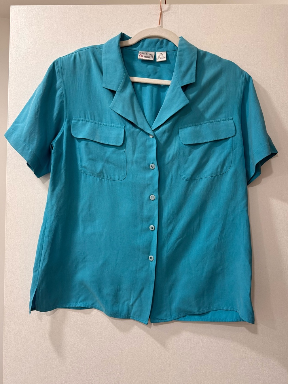 Silky Vintage Short-Sleeve Button-Up Top